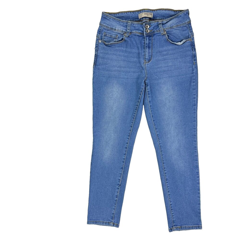 Sandpiper Petite Jeans Medium Wash Double Button Booty Lift Blue Denim Womens 10